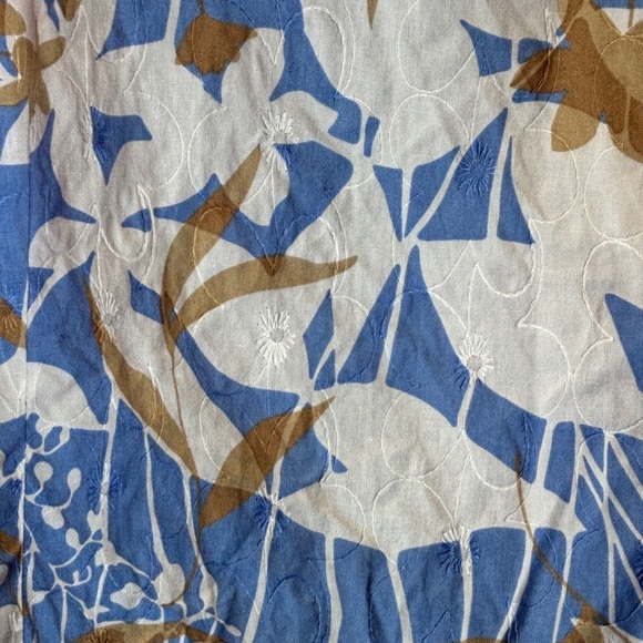 Alia Blue White Tropical Floral Embroidered Aloha Collared Short Sleeve Top 22W - Picture 7 of 8